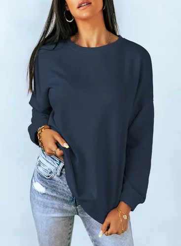 Vista 2 de Dokotoo Sudadera casual con cuello redondo para mujer, holgada, suave, de manga larga