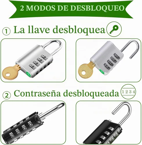 Vista 2 de Candado de combinación de 2 piezas, cerradura de contraseña de 4 dígitos con llave, 2 tipos de modo de desbloqueo, cerradura de puerta impermeable