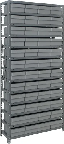 Vista 593 de Quantum QSBU-245BK Heavy Duty Shelving Unit with (7) Shelves and (24) QUS245 Black Bins for Garage Warehouse Storage Distribution 400 lb Load