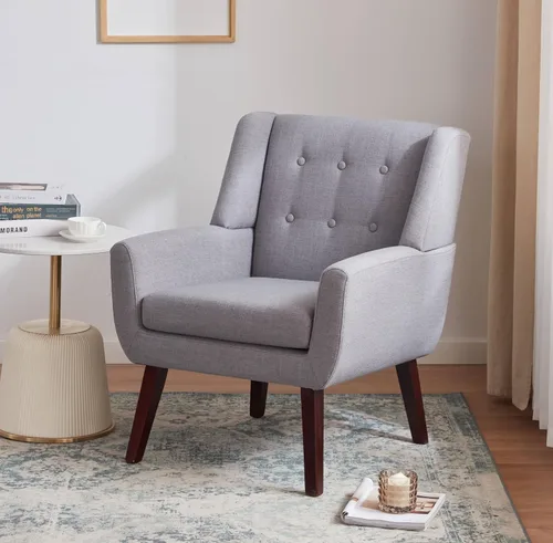Vista 18 de HUIMO Silla de Acento para Sala de Estar, Sillón Tapizado con Botones Capitoné, Sillas de Sofá de Tela de Lino para Dormitorio, Sala de Estar, Silla