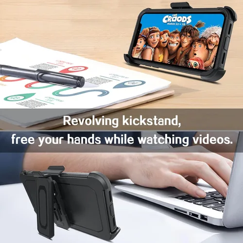 Vista 3 de VENINGO Funda para iPhone 11, funda para iPhone 11, resistente de 3 capas con soporte para cinturón, funda de clip para cinturón, a prueba