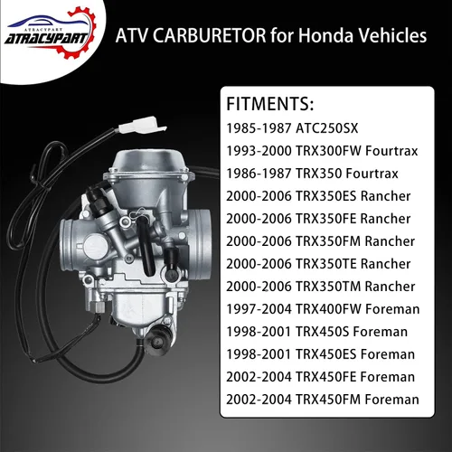 Vista 3 de Carburador compatible con Honda Rancher 300 350/Honda Fourtrax 300 350/Honda Foreman 400 450, Carb se adapta a Honda TRX300 Foreman TRX450 Fourtrax