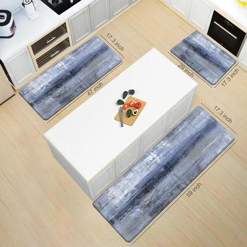 Vista 8 de MAYHMYO Juego de 2 tapetes de cocina antifatiga, diseño de mármol y azul, alfombrillas acolchadas y antideslizantes