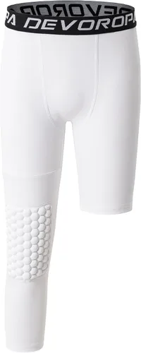 Vista 24 de DEVOROPA Youth Boys' Compression Pants with Knee Pads 3/4 Basketball Athletic Tights Quick Dry Sports Workout Leggings Negro