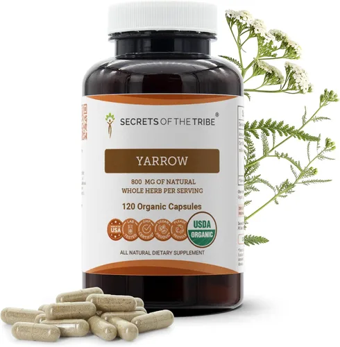 Vista 7 de Secrets of the Tribe Milenrama 60 cápsulas, 800 mg, milenrama orgánica USDA (Achillea millefolium) Hoja seca y flor (60 cápsulas)