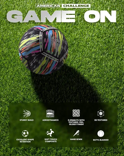 Vista 7 de American Challenge Balón de fútbol Kura - Tamaños 5, 4 y 3 - Balón de fútbol de entrenamiento para jóvenes y adultos para práctica, juegos y campos