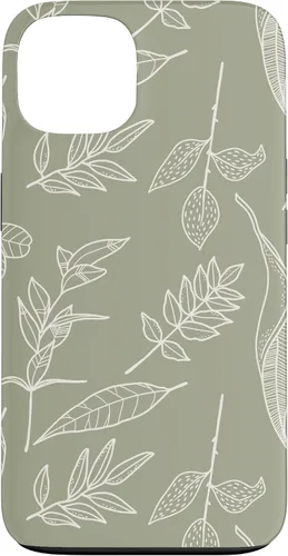 Vista 7 de Carcasa para iPhone 16, diseño de hojas y flores, color verde salvia