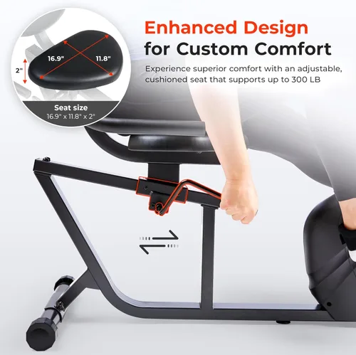 Vista 4 de Sunny Health & Fitness Smart Recumbent Bike, Wide Cushioned Seat & Back, Indoor Cycling Machine for Adult/Seniors Home Exercise, Free SunnyFit App