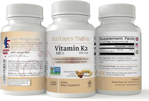 Vista 2 de Nature's Trove Suplemento de vitamina K2 MK7, 100mcg, 120 unidades, vegano