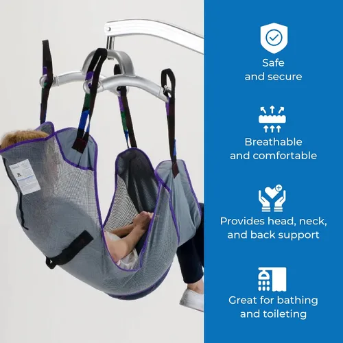 Vista 4 de Patient Aid Eslinga cómoda de cuerpo completo – Tela de malla fácil de lavar para baño y aseo – Cómodo levantamiento seguro para personas mayores
