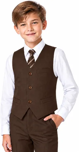 Vista 9 de Trajes para niños para portador de anillos de boda formal, traje de beige (4 piezas)