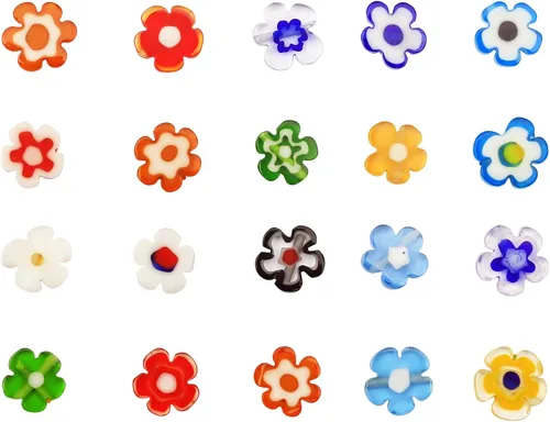 Vista 6 de YouLuo Millefiori Lampwork - 100 cuentas sueltas de cristal con forma de corazón, cuentas espaciadoras redondas para hacer joyas