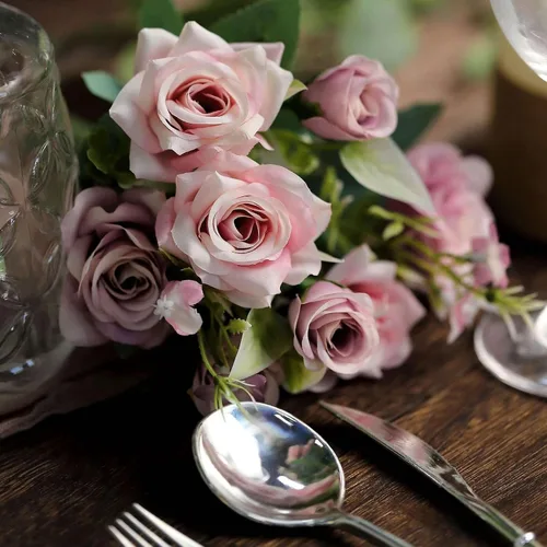 Vista 8 de Efavormart - 4 arbustos Ramo de novia de seda artificial de 12 pulgadas de rosa polvorienta, flores sintéticas