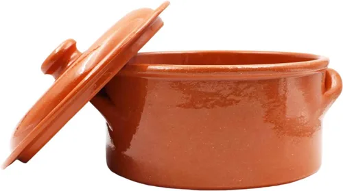 Vista 5 de Olla de cocina tradicional portuguesa hecha a mano con tapa de arcilla de cerámica de terracota