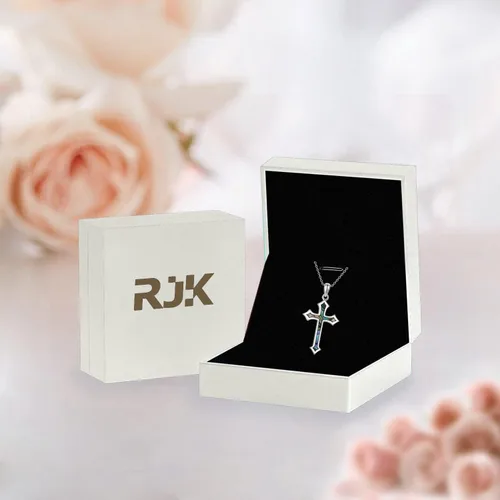 Vista 5 de RJK Collar de cruz para mujer, plata de ley, mariposa, paloma, infinito, fe, abulón, cruz, regalos religiosos, joyería cristiana, regalos