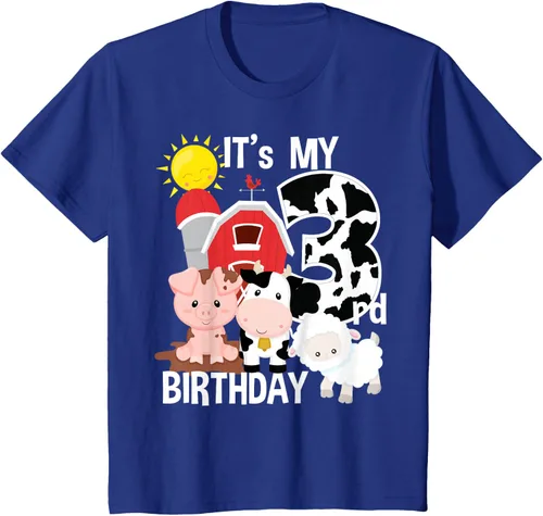 Vista 44 de Camiseta con diseño de animales de granja con texto en inglés "It's My 3rd Birthday" Negro