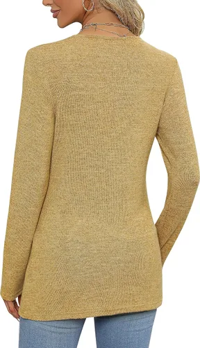 Vista 2 de Blusa casual de manga larga para mujer, para usar con leggings, cuello en V, con botones, estilo casual