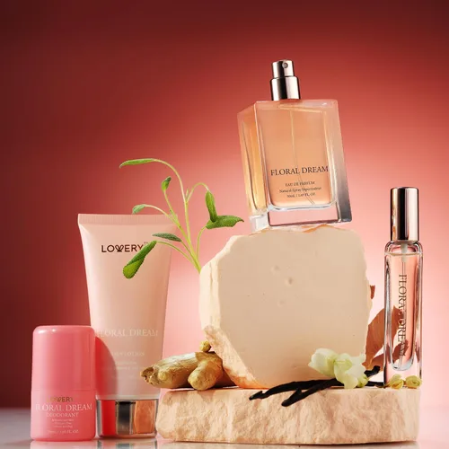 Vista 2 de Set de perfume y desodorante 4 en 1 para mujer, 4 piezas de perfume rosa Eau de Parfum - Set de regalo de perfumes para mujer con barra