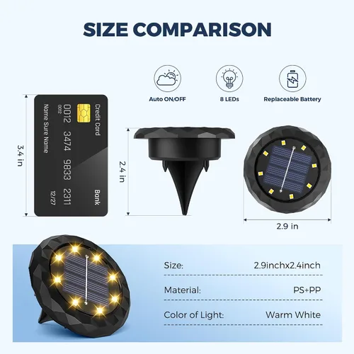 Vista 3 de SOLPEX Mini luces solares de tierra, paquete de 12 luces solares para caminos al aire libre, impermeables, luces de jardín para entrada, pasarela