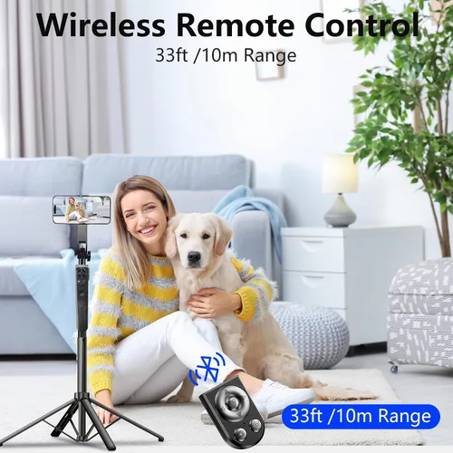 Vista 5 de Trípode para selfie stick de seguimiento automático de cara para iPhone con luz, soporte de trípode para cámara de teléfono de 70.9 pulgadas