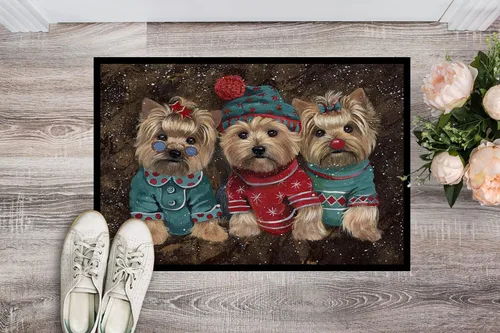 Vista 2 de Caroline's Treasures PPP3291JMAT Yorkshire Terrier Yorkie Christmas Elfos Felpudo de 24 x 36 pulgadas, tapete para puerta delantera
