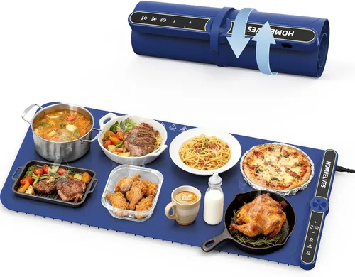 Vista 12 de Tapete de calentamiento de alimentos, bandeja de calentamiento eléctrico de calentamiento rápido con 9 ajustes de temperatura y temporizador de 6