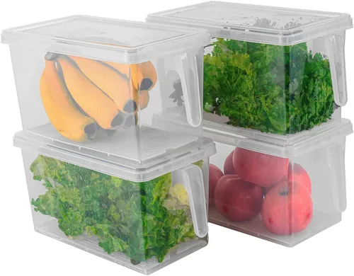 Vista 6 de Sooyee Contenedores de almacenamiento para refrigerador, paquete de 4 unidades de 4 litros, apilables, organizador de refrigerador con asa