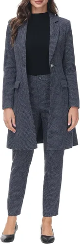 Vista 7 de Conjunto de 2 piezas de blazer largo con pantalones para mujer, a cuadros, elegante, para oficina casual de negocios Gris