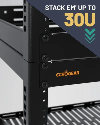Vista 8 de ECHOGEAR Bastidor de red de 10U - Diseño de 4 postes resistente para montaje en pared, con estructura abierta que incluye 2 estantes ventilados