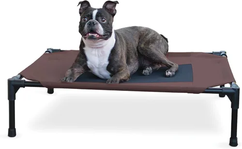 Vista 23 de K&H PET PRODUCTS - Cuna elevada para mascotas con centro de malla, varios tamaños Malla de color marrón.