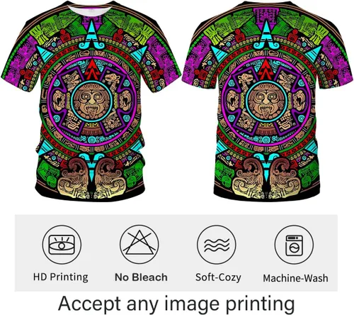 Vista 3 de LAOLIUSN Camiseta azteca para hombre con diseño de tótems mayas con estampado mexicano