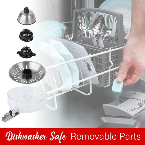 Vista 6 de Brentwood Potente exprimidor eléctrico de cítricos, naranja, limón, lima y pomelo, palanca ergonómica, 2 conos, piezas aptas para lavavajillas Negro