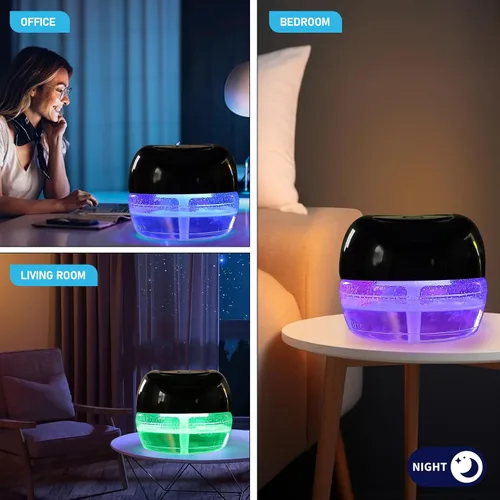 Vista 8 de Limpiador de Aire Lavador de Aire, Difusor de Aromas para Aire Fresco para el Hogar, Oficina, Purificador de Aire con Luz Nocturna (Negro)