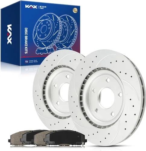 Vista 57 de Kit de freno delantero KAX, rotores de freno ranurados y con hendiduras, pastillas de freno cerámicas Compatible con Honda Accord 1990 1991 1992