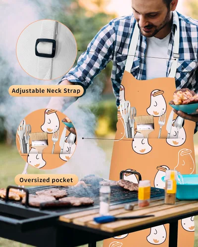 Vista 3 de Delantal de chef unisex con correas ajustables y dos bolsillos para uniforme de trabajo, delantal impermeable