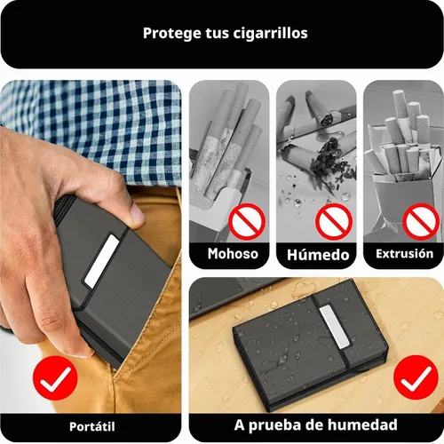 Vista 4 de roygra Funda para cigarrillos con encendedor (paquete de 2), interruptor magnético tamaño King de 85mm, soporte de 20 unidades para hombres