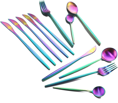 Vista 8 de JASHII Juego de cubiertos de acero inoxidable de 24 piezas, juego de cubiertos de servicio para 6, utensilios para cocina, aptos para lavavajillas