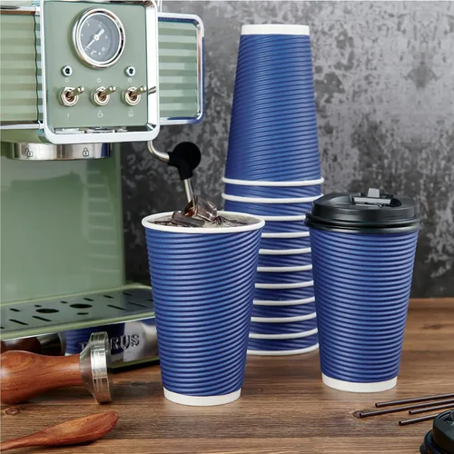 Vista 5 de LITOPAK Paquete de 80 vasos de papel desechables de 16 onzas con aislamiento de pared ondulada, tazas de café de papel caliente aisladas de tres