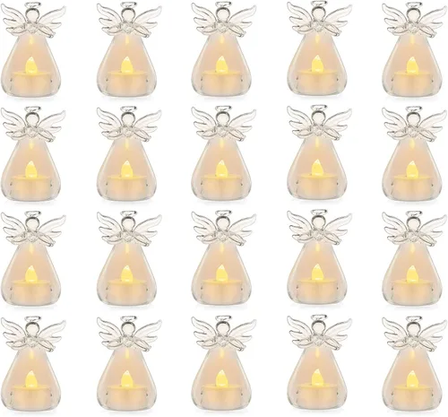 Vista 9 de Paquete de 12 portavelas de cristal colgantes, candelabros de ángel con vela LED en el interior, decoración votiva para boda, fiesta, restaurante