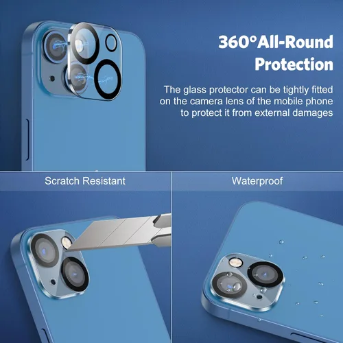 Vista 6 de OMOTON Protector de pantalla y protector de lente de cámara para iPhone 13 con ayuda de instalación de marco