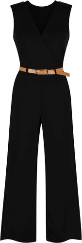 Vista 3 de Pink Queen Overol para mujer, cuello en V, sin mangas, pierna ancha, pantalones largos