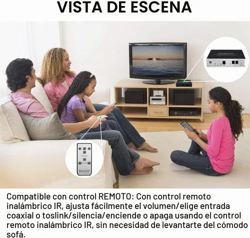 Vista 4 de Dingsun Convertidor de audio digital a analógico, convertidor óptico a analógico con control remoto IR, convertidor DAC compatible con 192 KHz/24