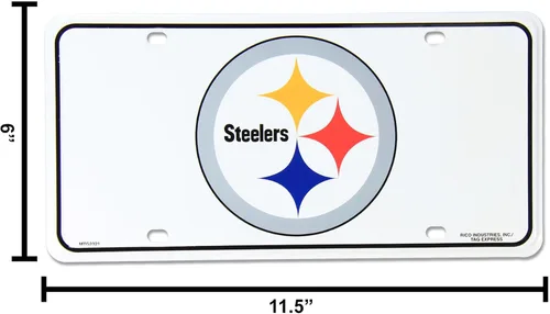 Vista 3 de Rico Industries NFL Pittsburgh Steelers - Etiqueta de matrícula de metal blanco, 6 x 11.5 pulgadas