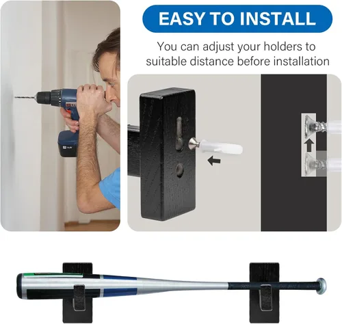 Vista 4 de Alpinista Soporte de pared para bate de béisbol, soporte de pared horizontal para bate de béisbol para exhibición
