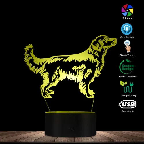 Vista 6 de The Geeky Days 3D Golden Retriever Perro LED Luz de Noche Lámpara de Escritorio para Mascotas Iluminación Decorativa Cachorro Luz Soñoliento Perro