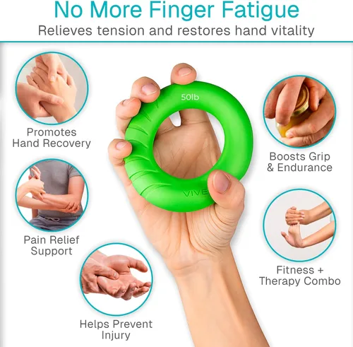 Vista 6 de Vive Entrenador de fuerza de agarre (paquete de 2) ejercitador de fortalecimiento de manos, muñecas y dedos para terapia y rehabilitación