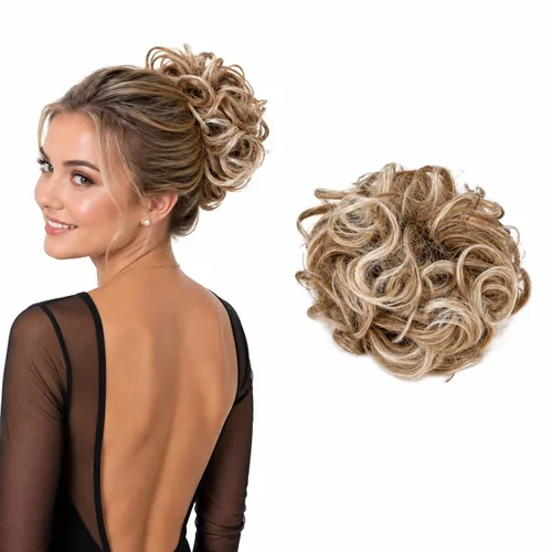 Vista 9 de CAISHA Moño Hairpiece Cola de caballo Topknot Hepburn-Bun Scrunchie Updo Ash Brown Light Blonde Mix HK124 mezcla rubio claro marrón ceniza #18TH613A