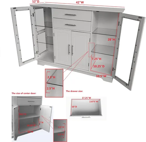 Vista 3 de Kings Brand - Gabinete modular de almacenamiento de cocina con puertas de vidrio, color blanco