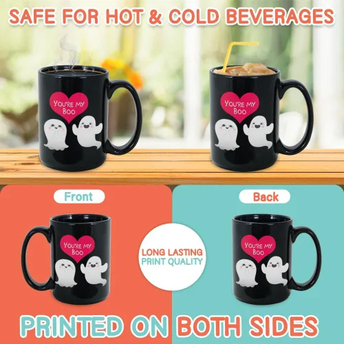 Vista 3 de Bubble Hugs Taza de café romántica de 15 onzas, con texto en inglés "You're My Boo, idea divertida de taza para marido de esposa, cónyuge, novio