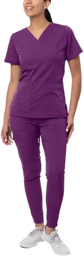 Vista 22 de Adar Pro Scrubs for Women Set - V-Neck & Jogger Cargo Pants, 7 Pockets Blanco
